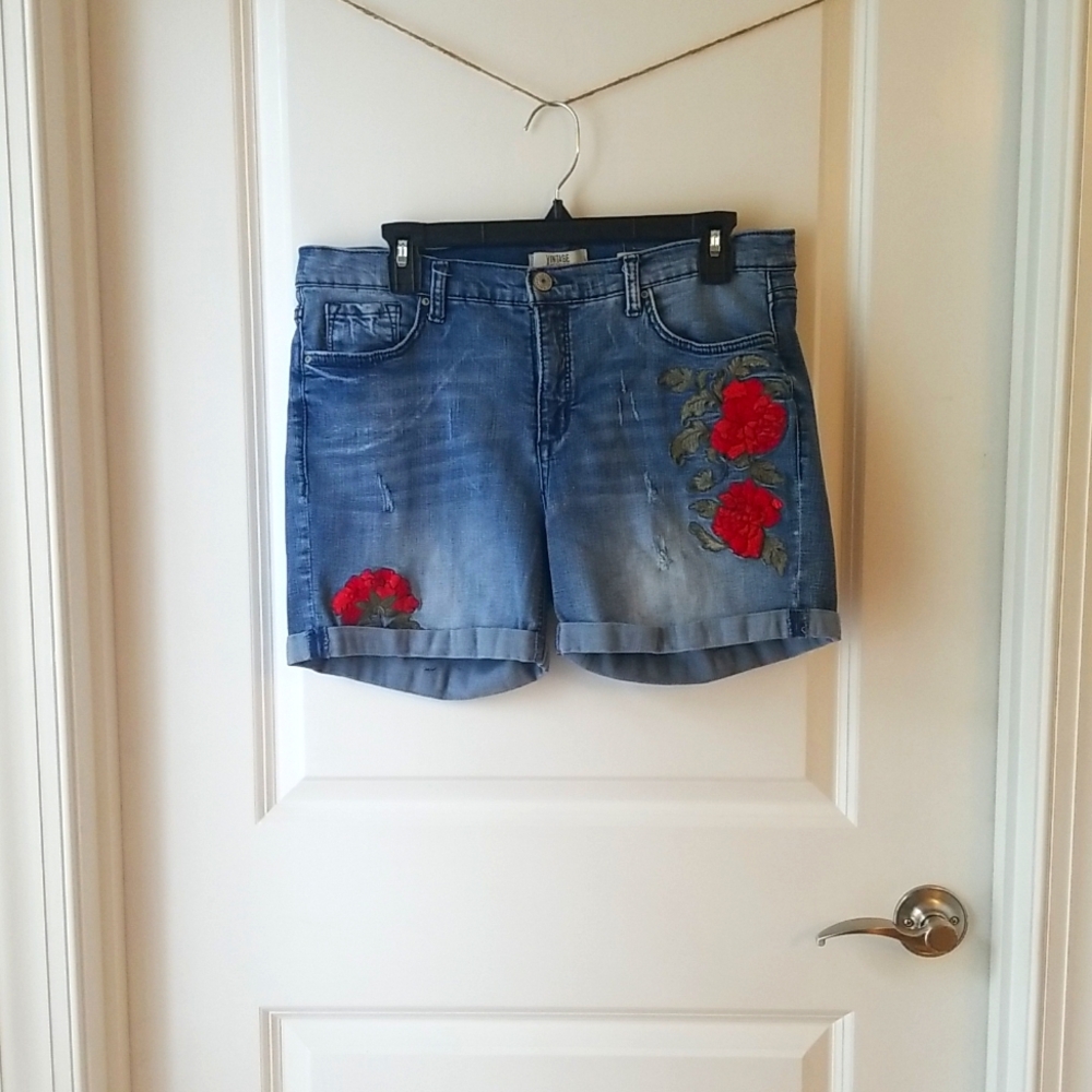 Rose Embroidered Jean Shorts